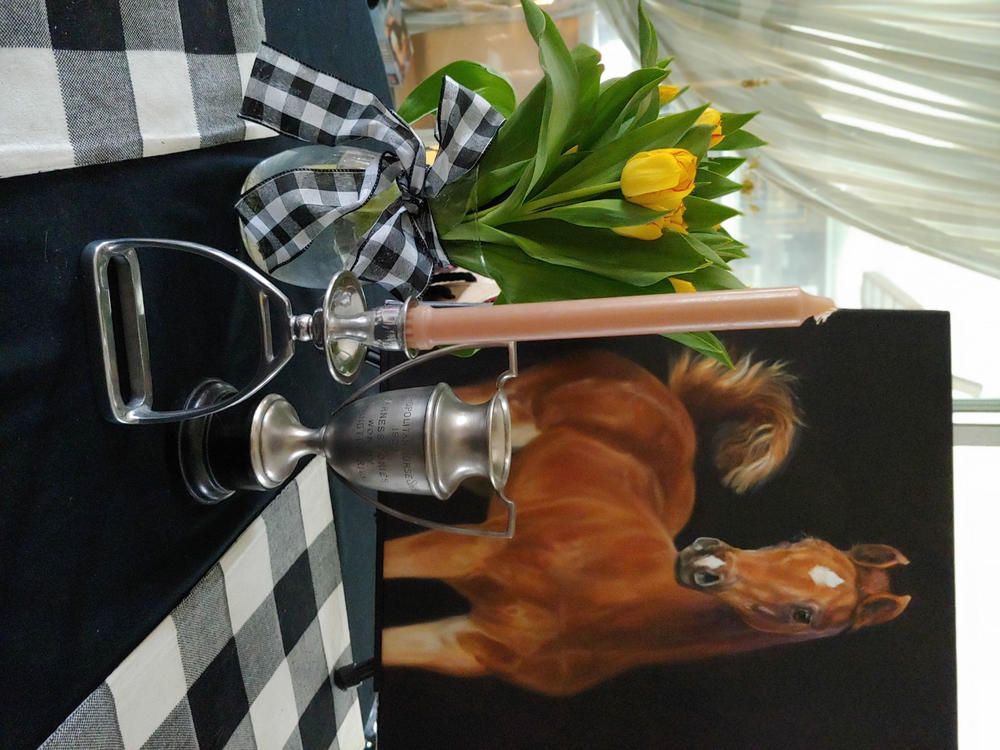 Equestrian Stirrup Candlestick - Customer Photo From Janet Hicks