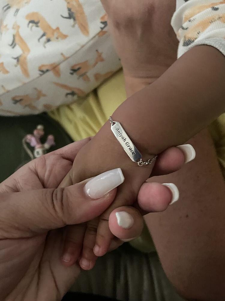 Sterling Silver Kids and Baby Engravable Bracelet with Birthstone