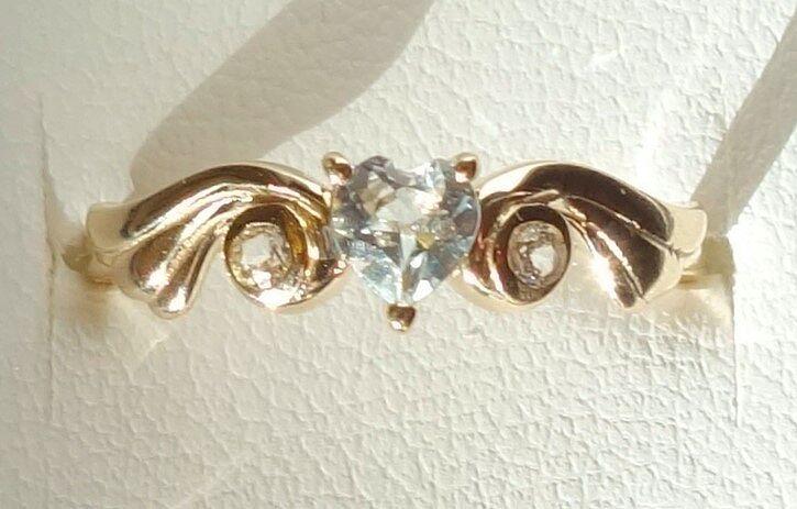 Sterling Silver Angel Wing Ring with Heart Shaped Gemstone