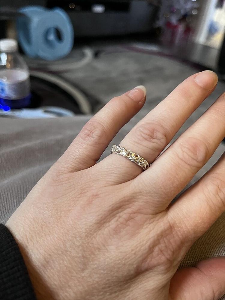 Sterling Silver Stones Woven in Love Ring with Cubic