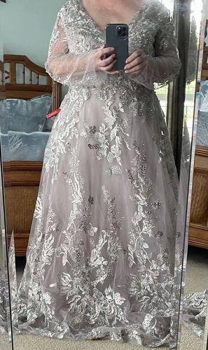 mac duggal evening - 11121d embroidered long sleeve a-line dress Mac Duggal Long Sleeve A Line Floral Evening Dress main image 1