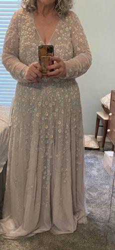 Green Embellished Wrap Over Illusion Long Sleeve A Line Gown - Customer Photo From Anonymous