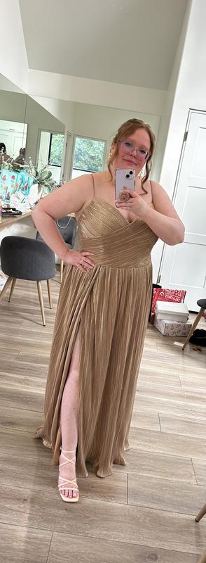 Gold Metallic Ruched A Line Gown | Mac Duggal
