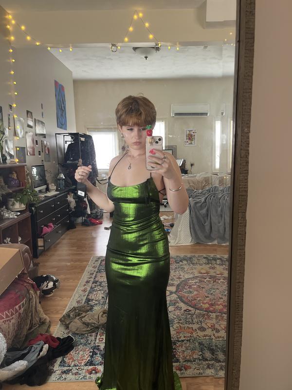 ゴールドメタリック コルセットバック コラムガウン - Mac Duggal
