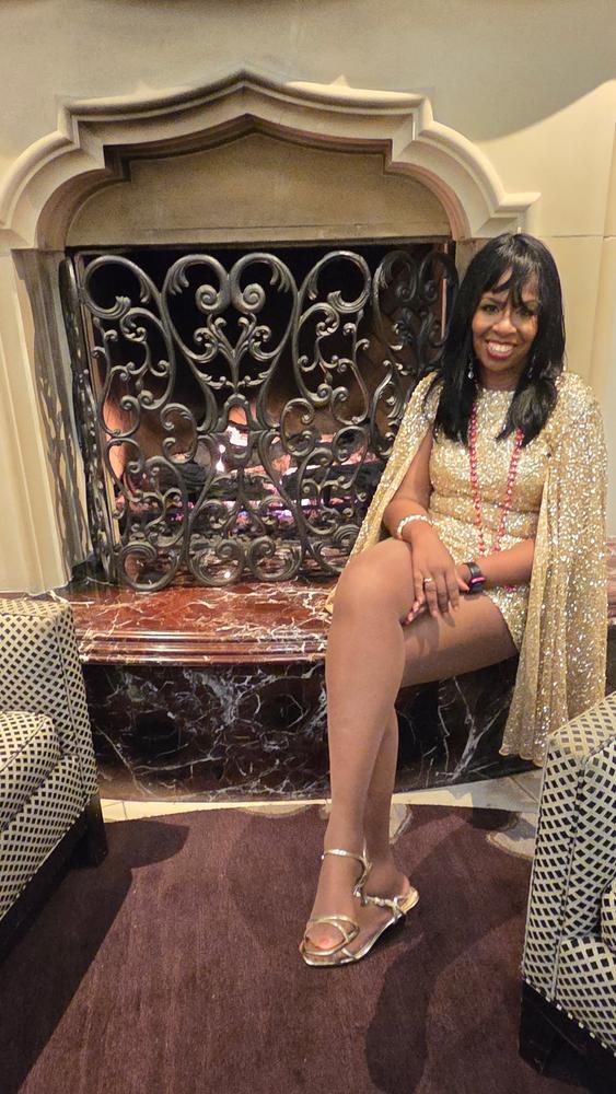 Gold Sequined Cape Sleeve Mini Dress - Mac Duggal