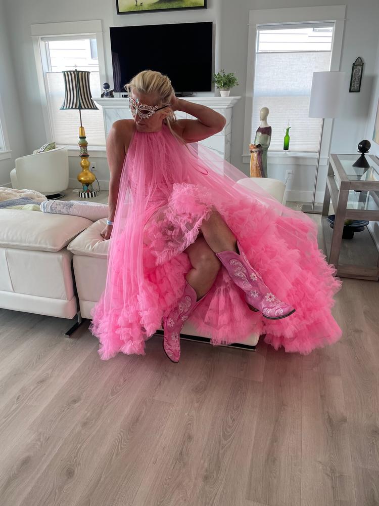 open lace back dress Pink V Neck High Low Long Prom Dress, Pink Tulle Formal Graduation Dresses Custom Size / Custom Color