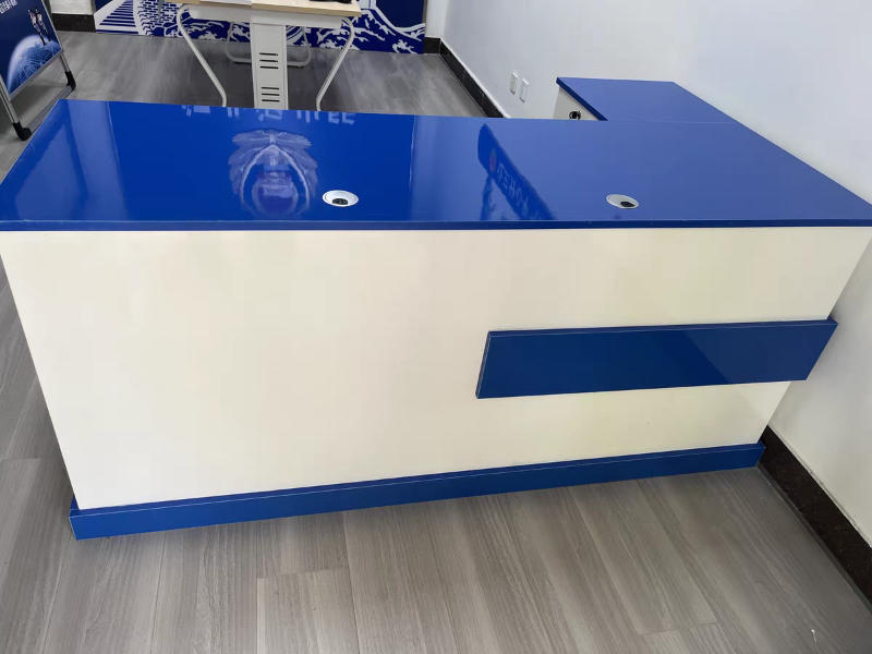 Modern Minimalist Reception Desk – White & Maple - Customer Photo From Lucas Graham