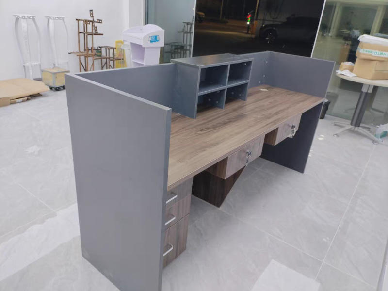 Rectangular Reception Desk in Black Oak – Maoters - Customer Photo From Ethan Perez