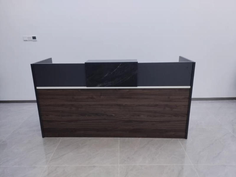 Rectangular Reception Desk in Black Oak – Maoters - Customer Photo From Ethan Perez