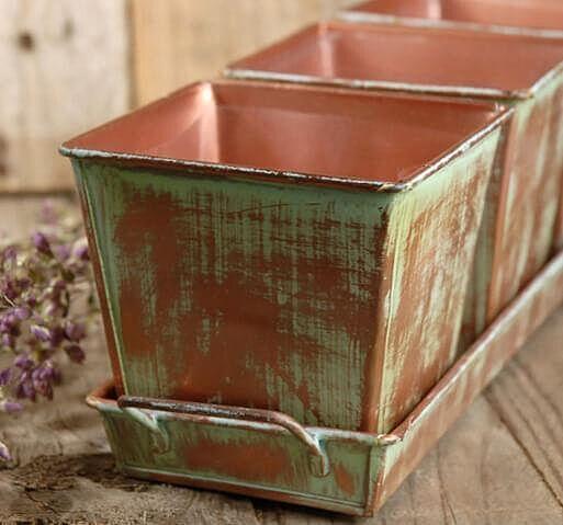 Verdigris Copper Herb Planters & Tray 12in - Customer Photo From Una H.
