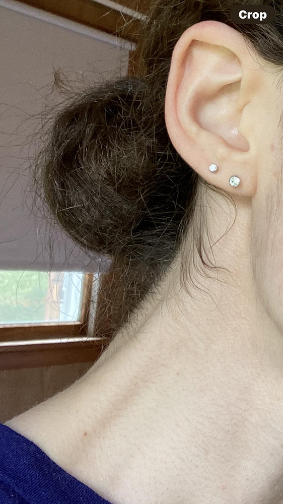 Silver Titanium Bezel Crystal Earrings - Customer Photo From Sara B.