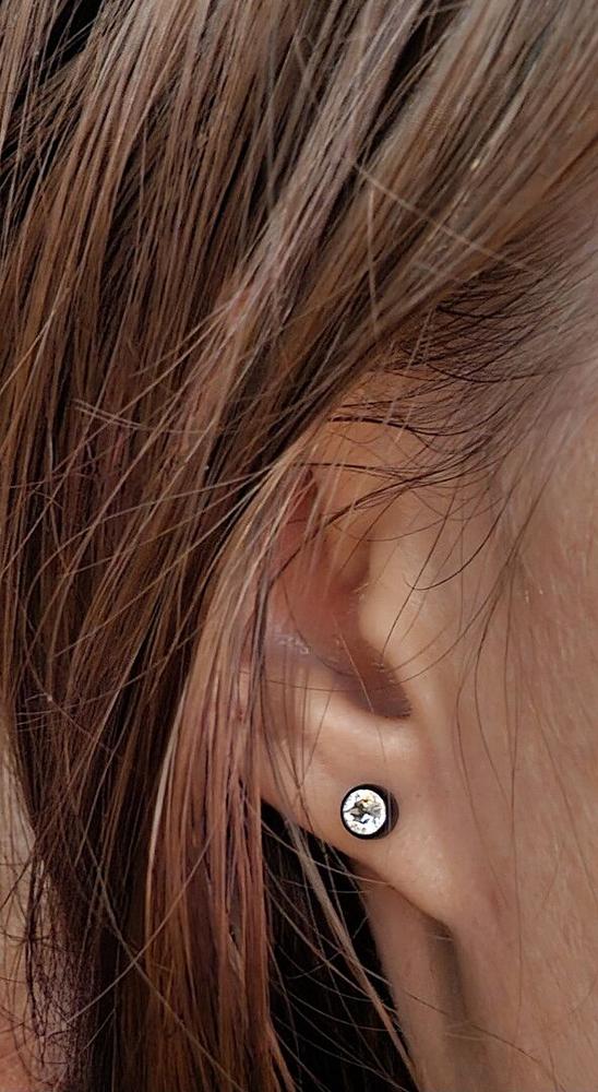 Black Titanium Bezel Crystal Earrings - Customer Photo From Courtney S.
