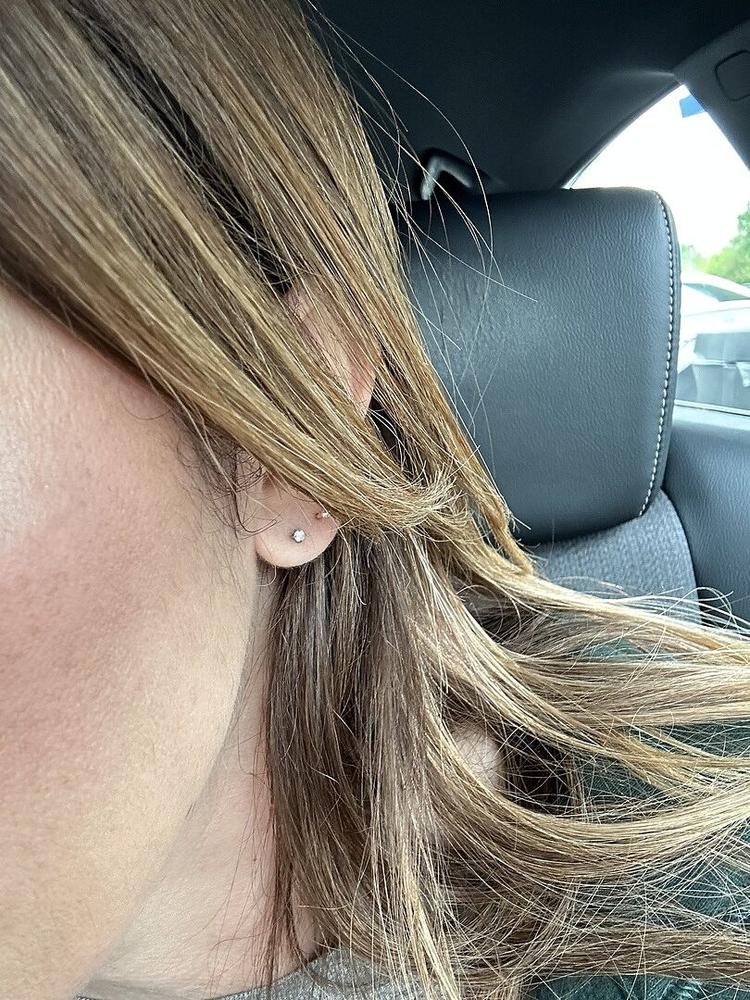 Silver Titanium Prong Set CZ Earrings - Customer Photo From Carolyn P.