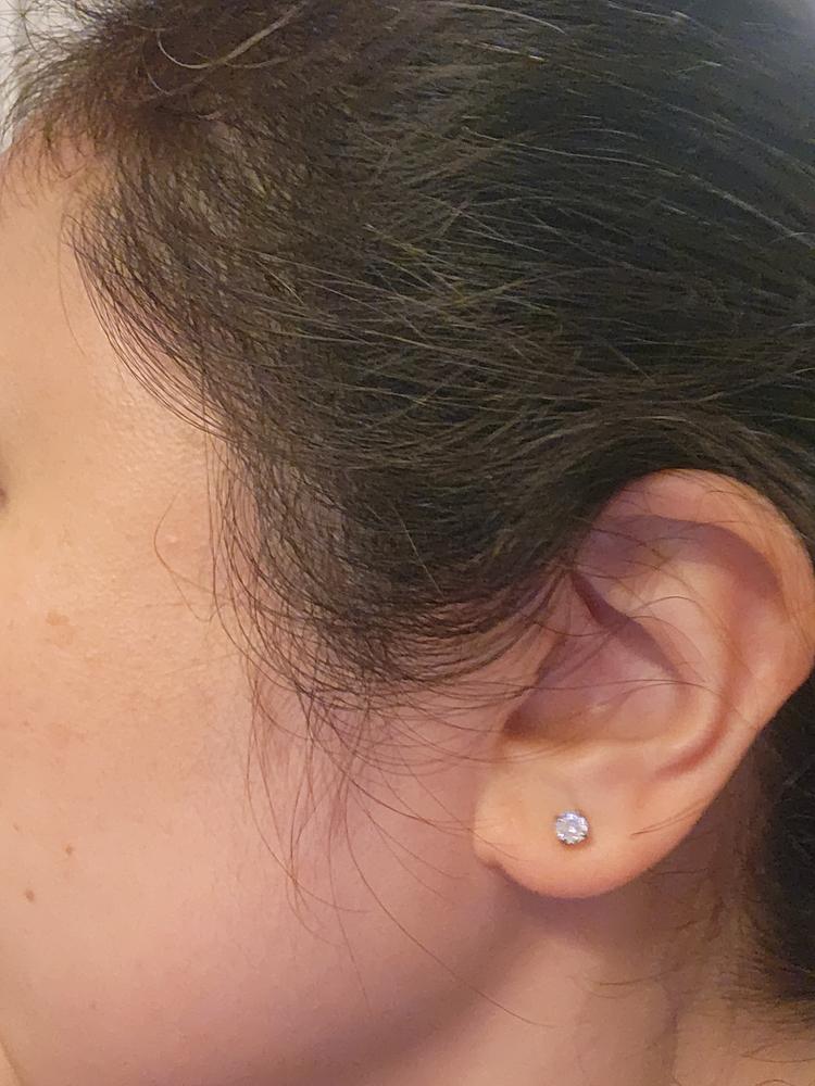 Silver Titanium Prong Set CZ Earrings - Customer Photo From Gloria