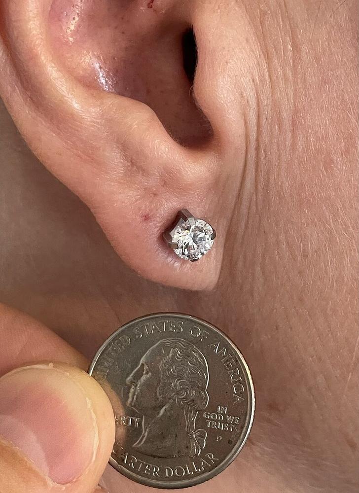Silver Titanium Prong Set CZ Earrings - Customer Photo From Jen C.