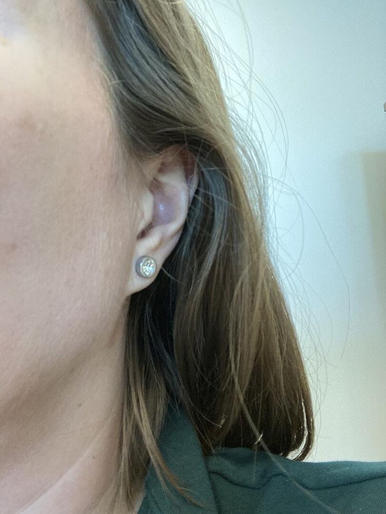 Silver Titanium Grand Bezel Earrings - Customer Photo From Jen
