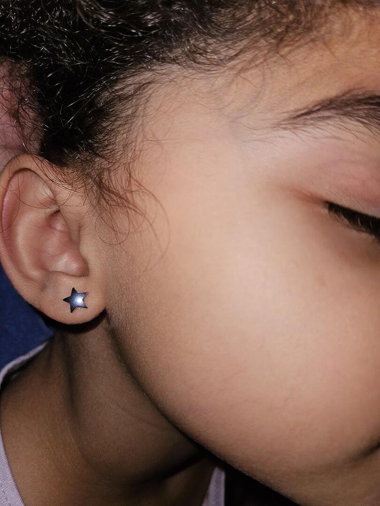Silver Titanium Star Earrings - Customer Photo From farnaz k.