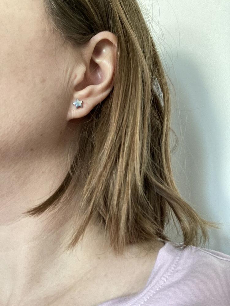 Silver Titanium Star Earrings - Customer Photo From Jen C.
