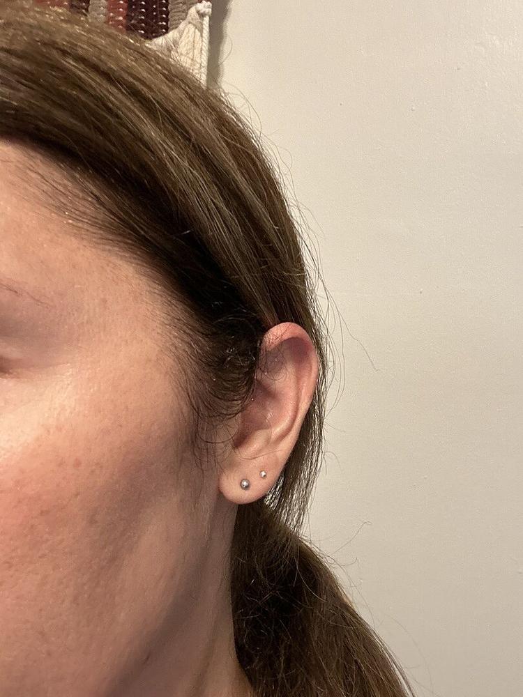 Silver Titanium Ball Earrings - Customer Photo From Carolyn P.