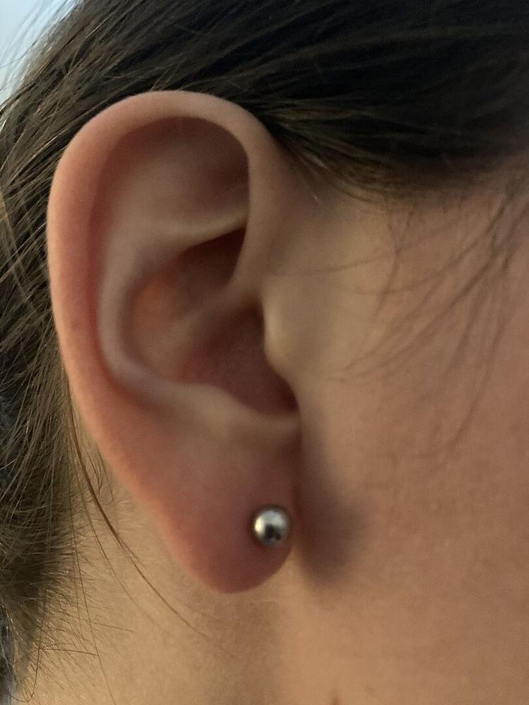 Silver Titanium Ball Earrings - Customer Photo From Elizabeth G.