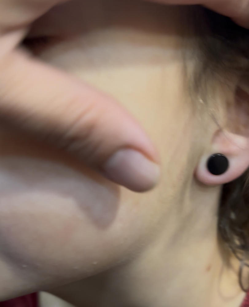 Black Titanium 8mm Puck Earrings - Customer Photo From My son’s favorite 