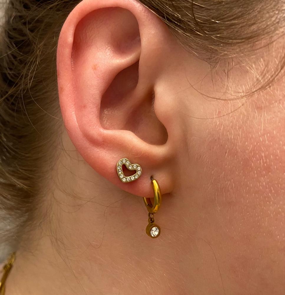 Golden Titanium 8mm Brilliance Heart Hollow Earrings - Customer Photo From Anonymous
