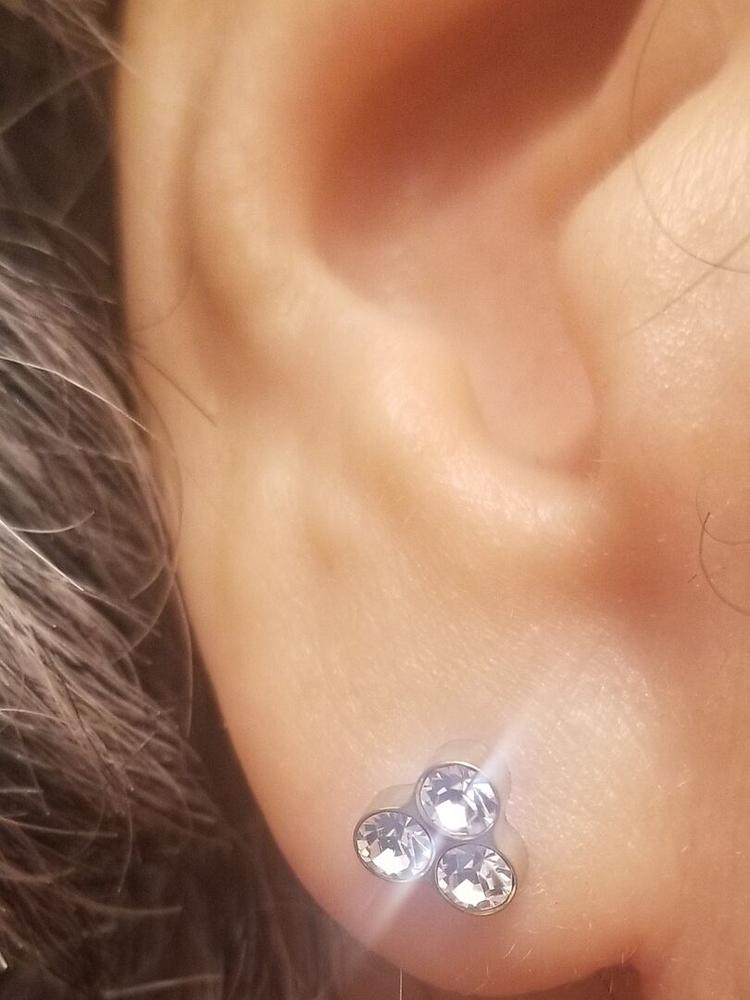 Golden Titanium Clover 8mm Crystal Earrings - Customer Photo From Beth S.