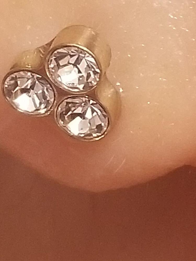 Golden Titanium Clover 8mm Crystal Earrings - Customer Photo From Beth S.
