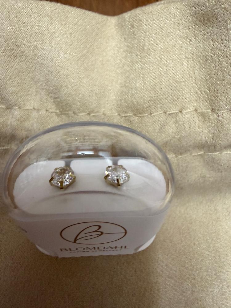 Golden Titanium Prong Set Precious CZ Earrings - Customer Photo From M.S