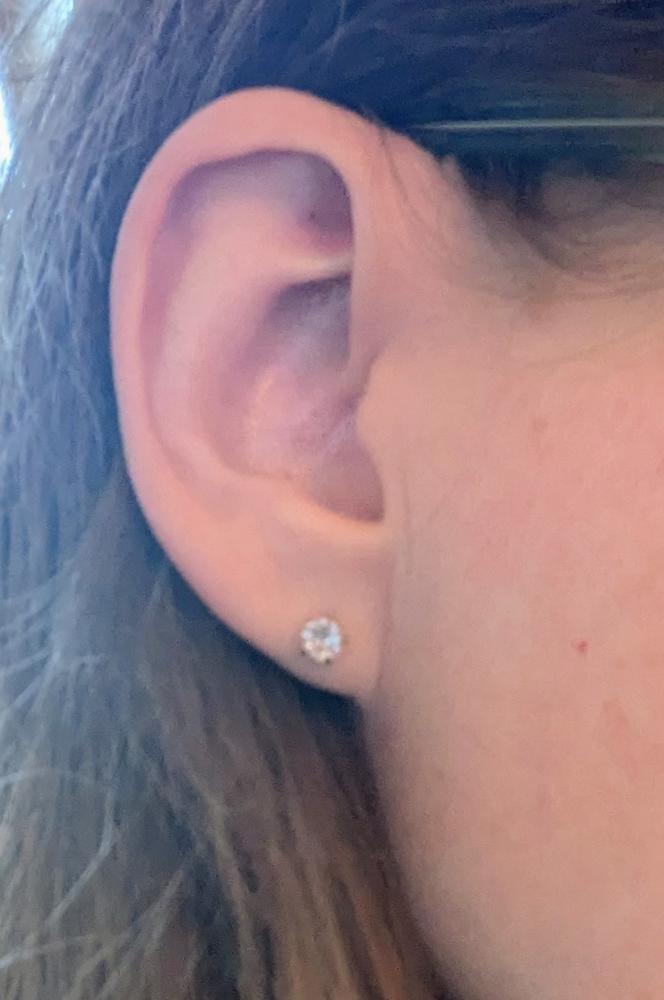 Golden Titanium Prong Set Precious CZ Earrings - Customer Photo From Anonymous 