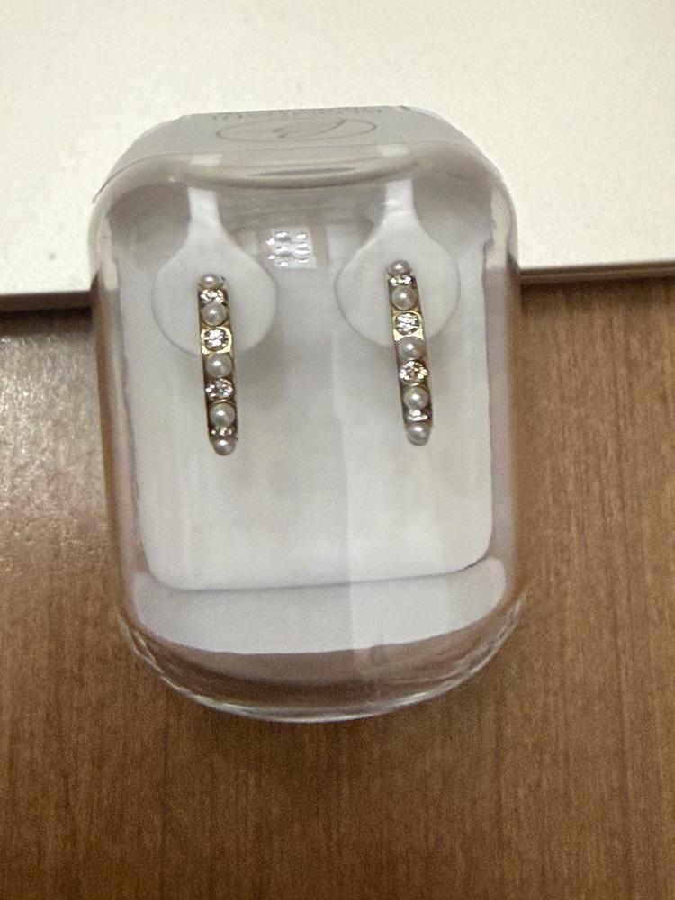 Golden Titanium Curved Pendant Crystal/White Pearl Earrings - Customer Photo From M S