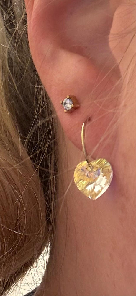 Golden Titanium Heart Pendant Earrings - Customer Photo From Anonymous