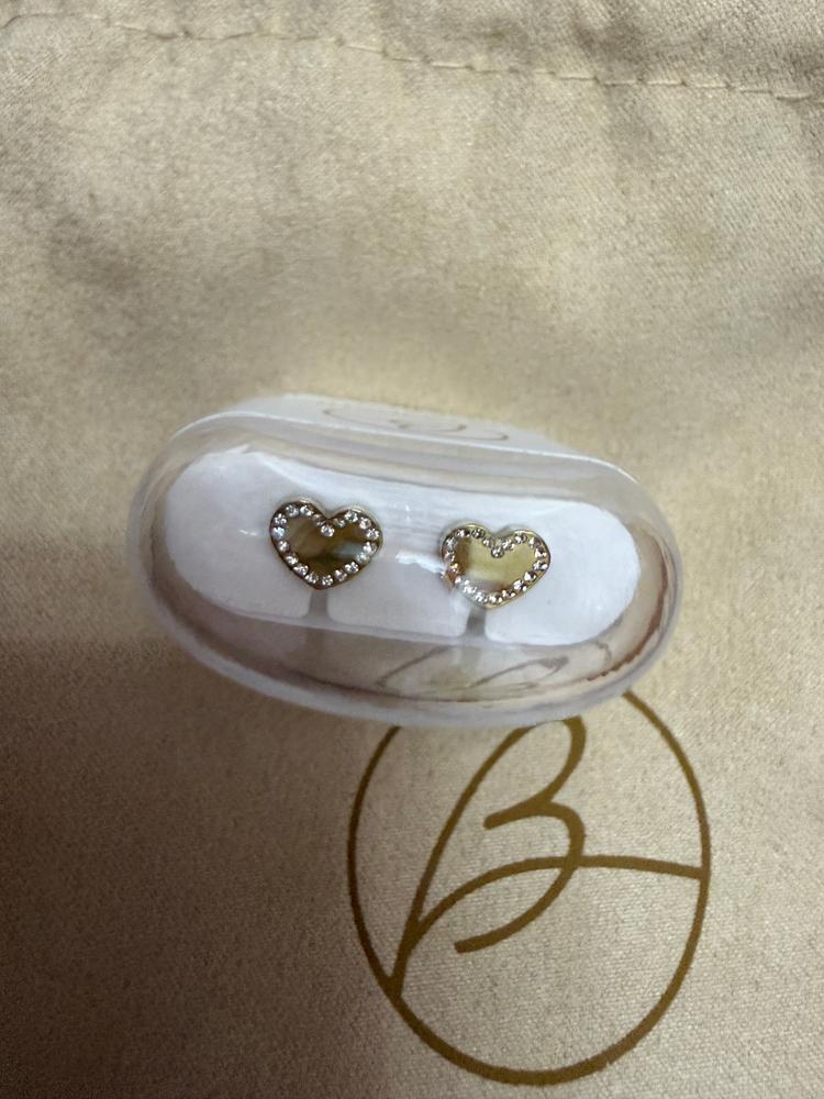 Golden Titanium 8mm Brilliance Sweetheart Crystal Earrings - Customer Photo From M.S.