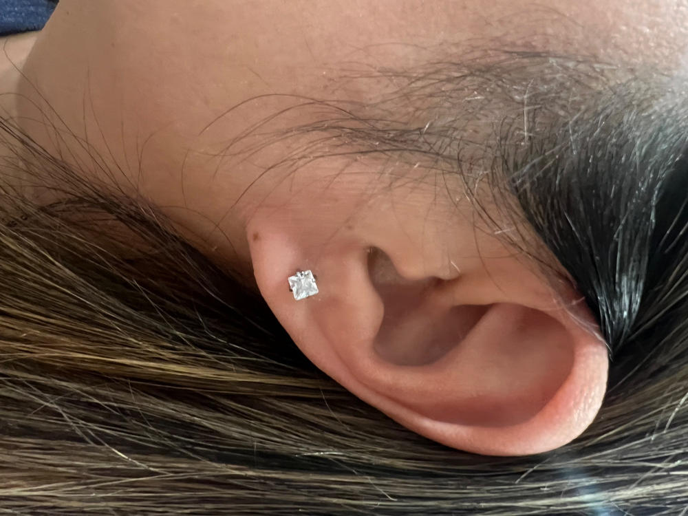 Silver Titanium 5mm Prong Set Edge CZ Earrings - Customer Photo From Jennifer Woods