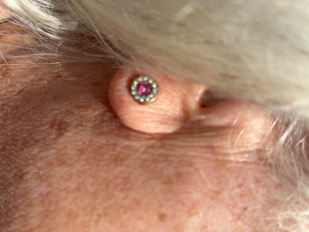 Golden Titanium 8mm Brilliance Halo Earrings - Customer Photo From janet jalowiec ( watson)