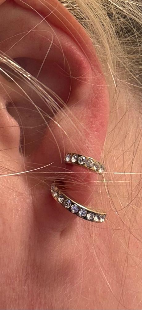 Golden Titanium Pendant Brilliance Curved Crystal Earrings - Customer Photo From Anonymous