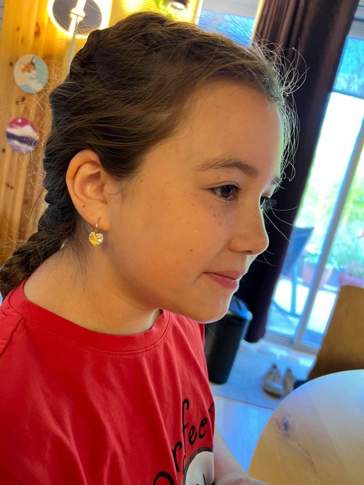 Golden Titanium Heart Pendant Earrings - Customer Photo From Anonymous