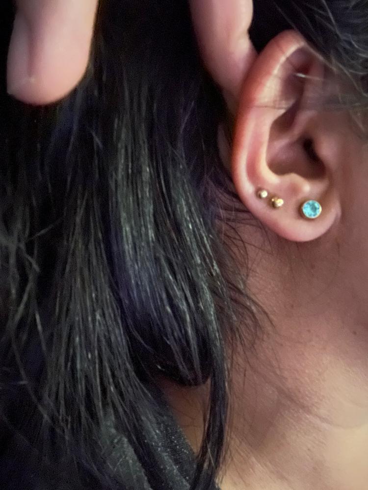 Golden Titanium 6mm Bezel Turquoise Earrings - Customer Photo From Ahlam Ababneh
