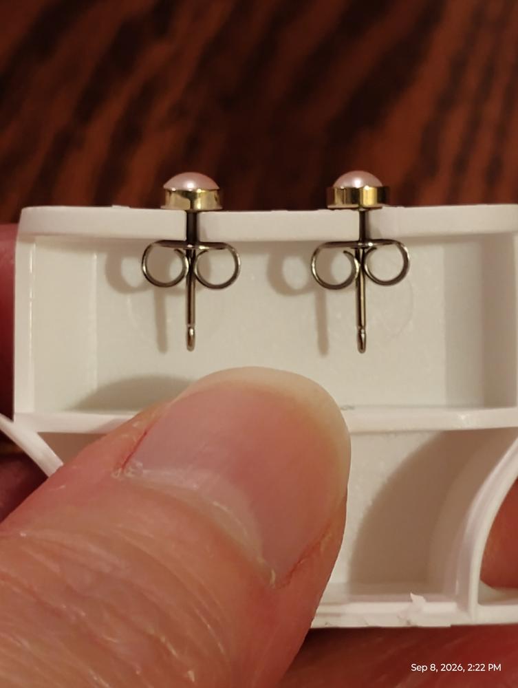 Golden Titanium 5mm Bezel Light Rose Pearl Earrings - Customer Photo From Tam
