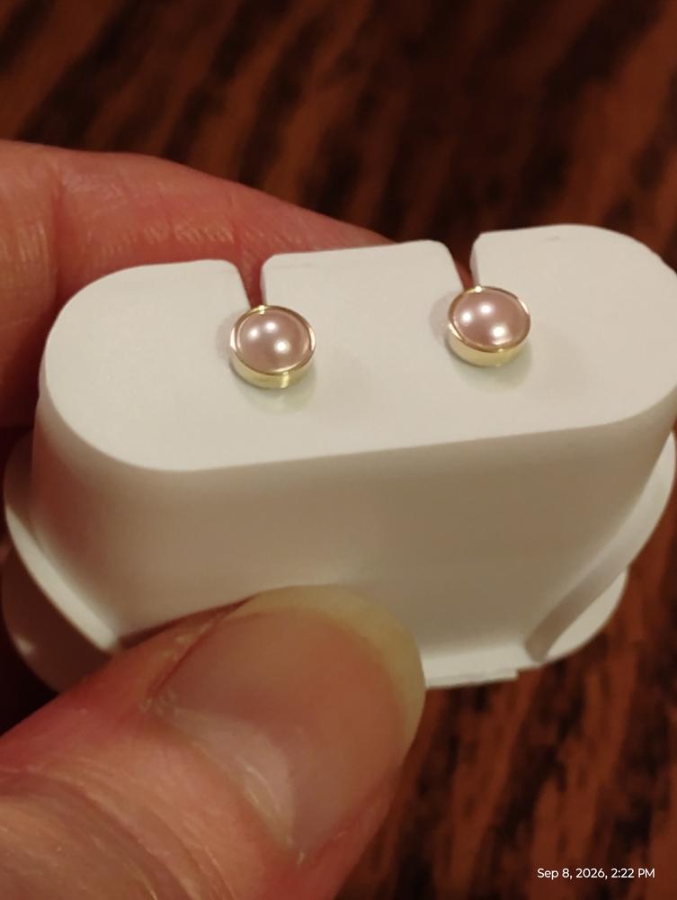Golden Titanium 5mm Bezel Light Rose Pearl Earrings - Customer Photo From Tam