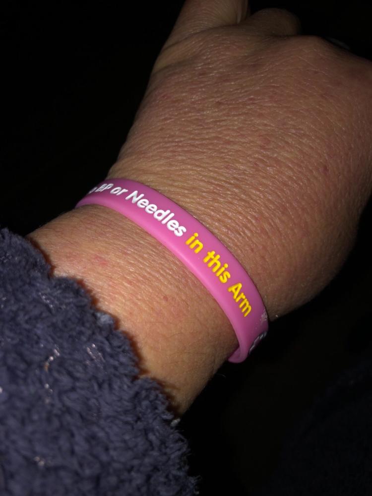 Lymphedema Alert Medical Bracelet (Lot Of 2) - No BP/IV/Needles, Pink Or Grey Silicone