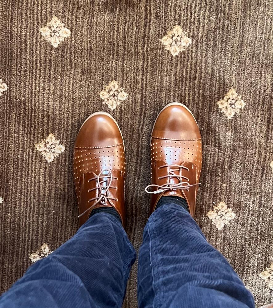 Perforated Oxford Shoes Brown Leather by Julia Bo - Julia Bo  display picture 1