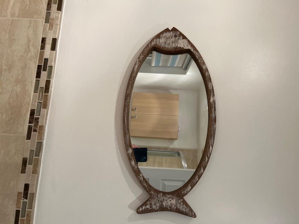 Fish Shaped Mirror, Wooden - Customer Photo From Lynda Slater