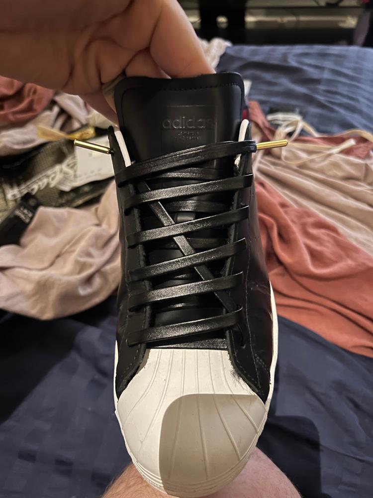 Black Leather Laces - Gold Aglet - Customer Photo From T.S