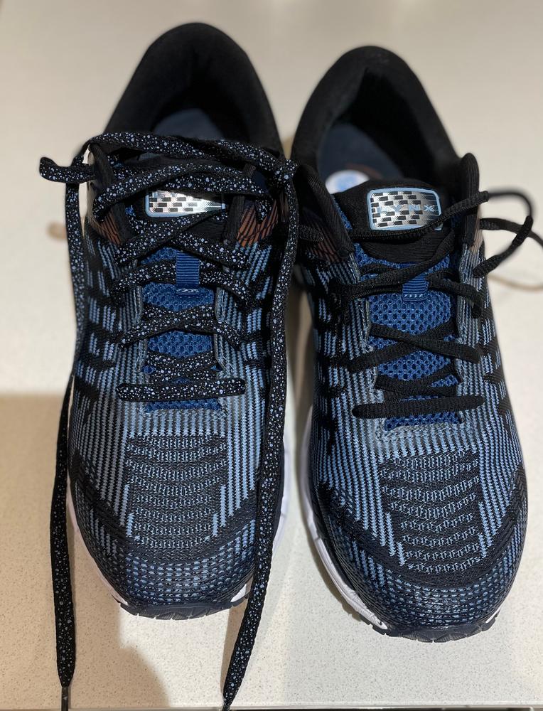 Black/Blue Speckled Flat Laces - Customer Photo From Susan M