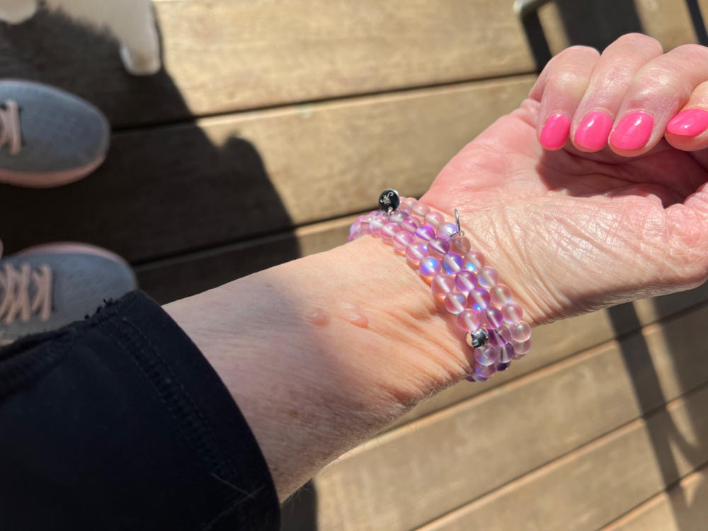 Violet | Silver | Mermaid Glass Bead Bracelet - Customer Photo From Margaret B.