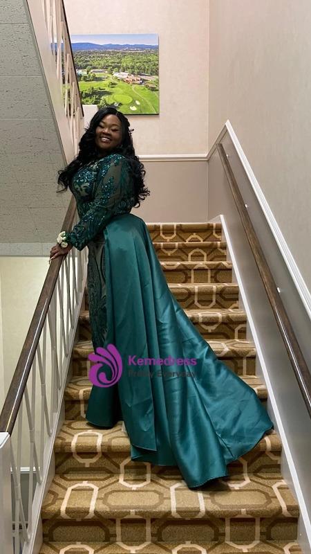 long sleeve bodycon green dress Shop Plus Size Sequin Long Sleeves Bodycon High Slit Evening Dress main image 0