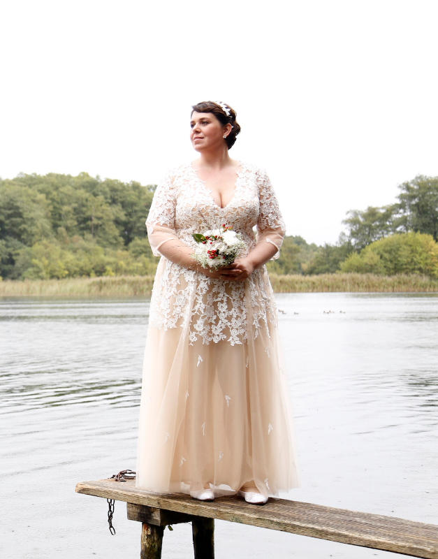 Champagne Tulle Long Sleeve Nude Color Tulle Crystal Royal Party Dress