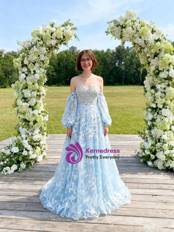 Blue Tulle Butterfly Long Sleeve Prom Dress Blue Tulle Butterfly Long Sleeve Prom Dress
