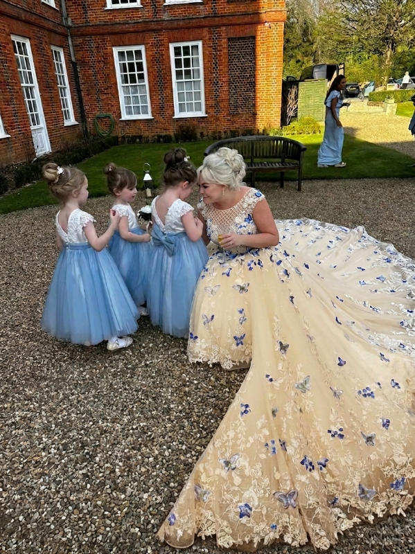 A Line Elegant Party Evening Dresses Long With Butterfly Lace Wedding Dress A Line Elegant Party Evening Dresses Long With Butterfly Lace Wedding Dress